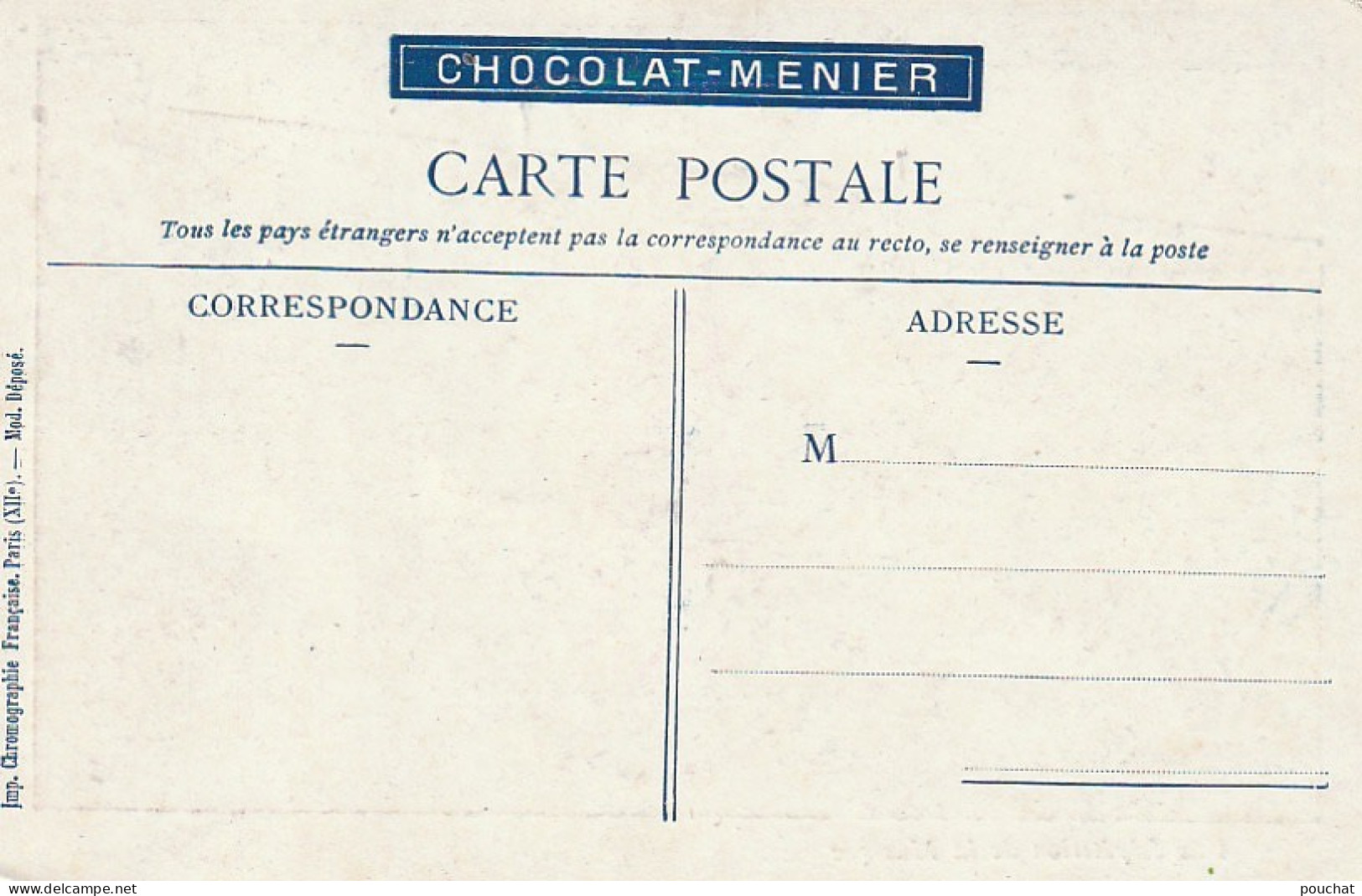 XU 4- MILITARIA - UNE REPETITION DE LA MUSIQUE - CARTE PUBLICITAIRE CHOCOLAT MENIER - 2 SCANS - Advertising