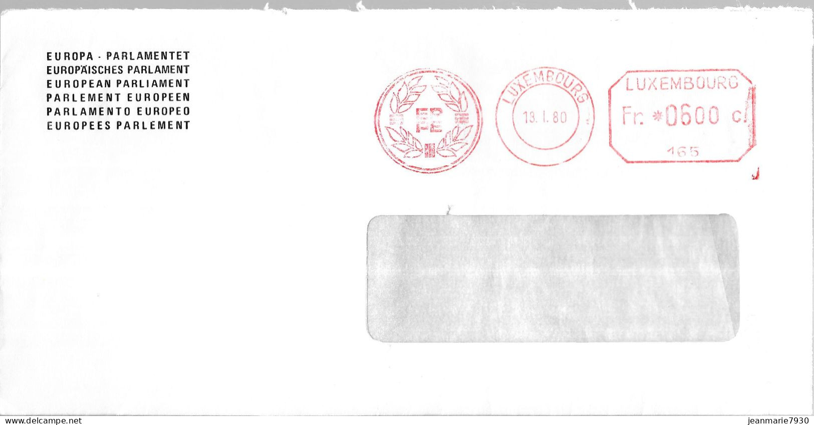 H337 - LETTRE DE LUXEMBOURG DU 13/01/80 - PARLEMENT EUROPEEN - Franking Machines (EMA)