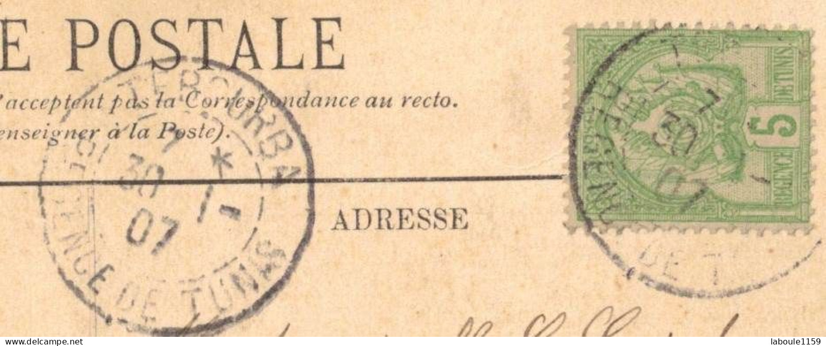 TUNISIE SUR CPA OULED NAÏL AVEC TIMBRE PAIRE CACHET TEBOURBA REGENCE DE TUNIS 1907 CIRCULEE VERS PARIS 9e RUE D'AUMALE - Cartas & Documentos