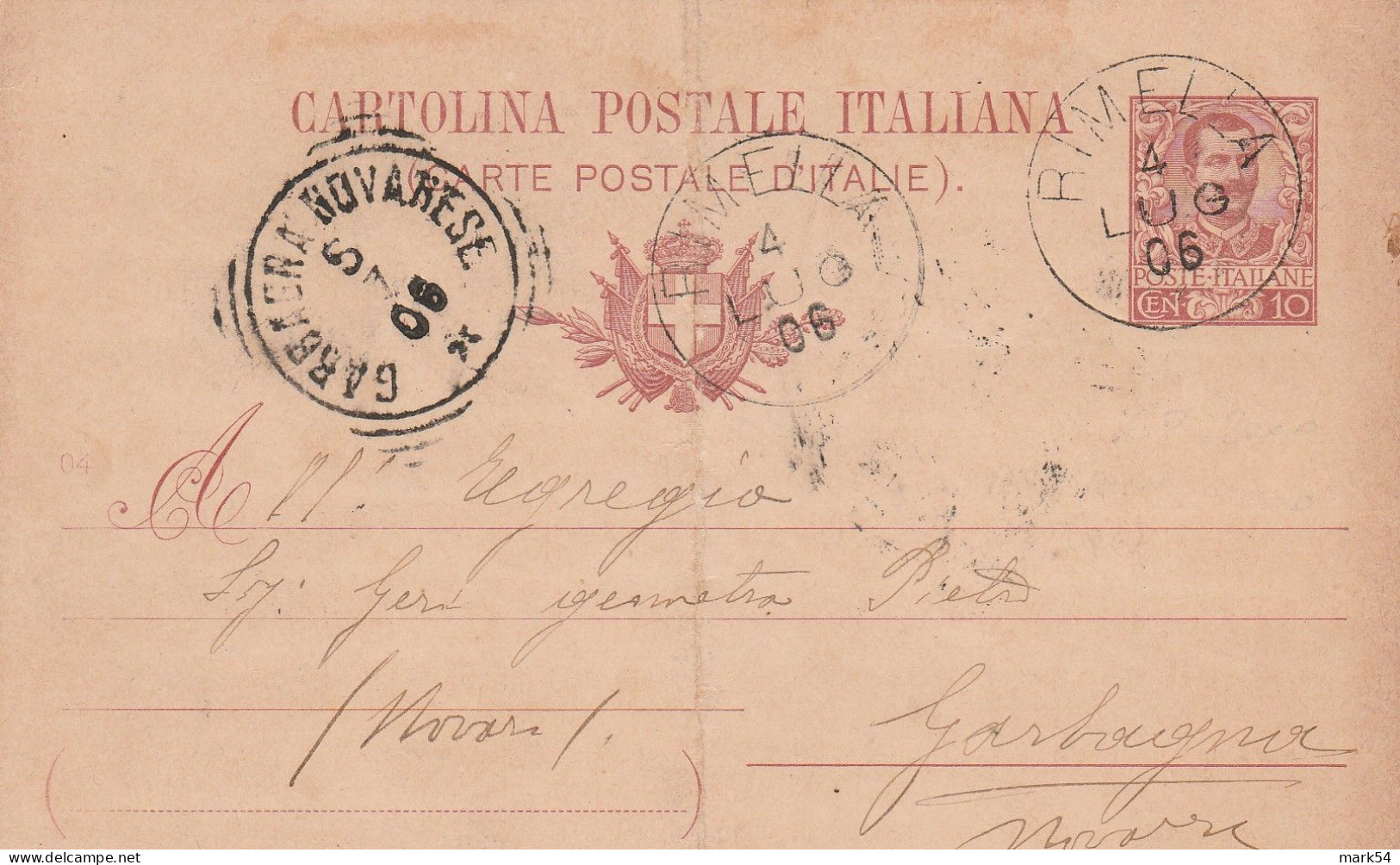 E 40 Garbagna Novarese Tondo-riquadrato P. 6 Del 1906 - Storia Postale