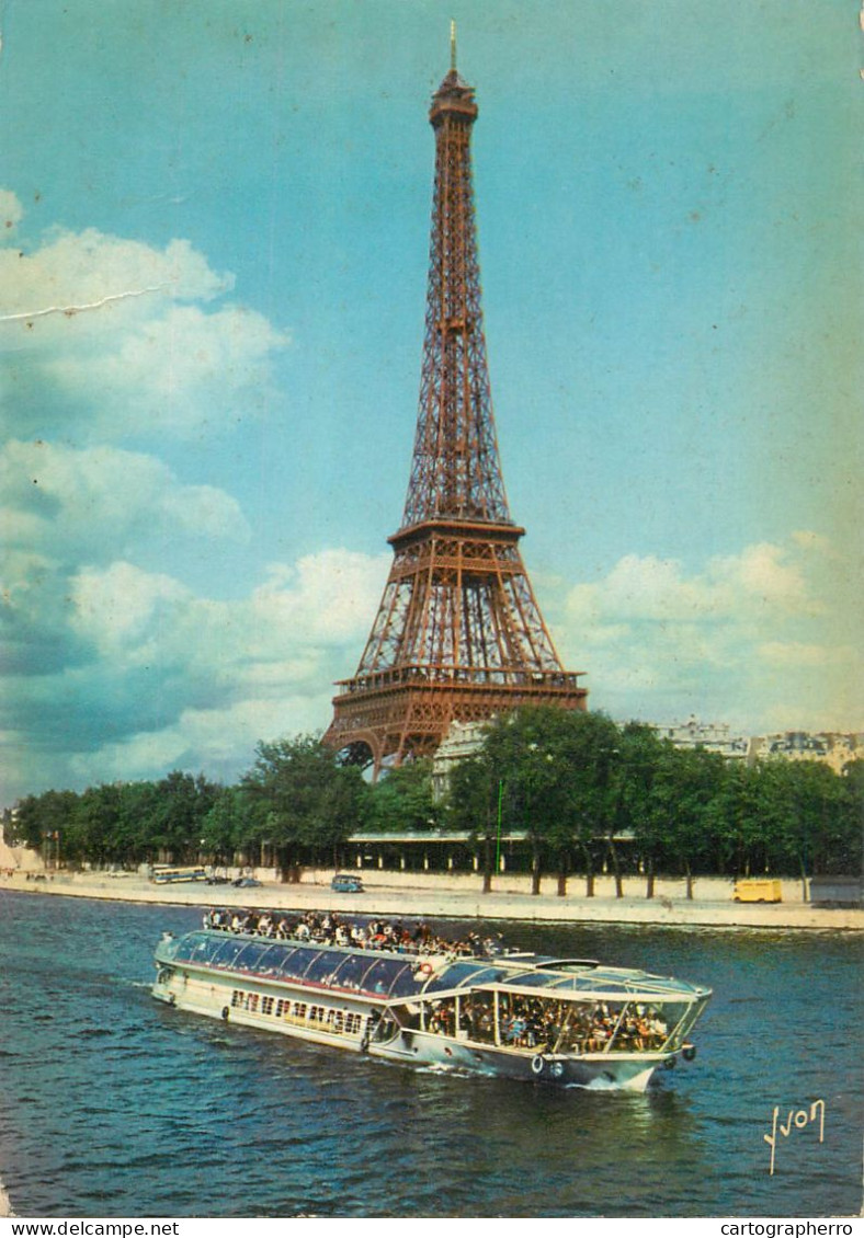 Navigation Sailing Vessels & Boats Themed Postcard Paris Eiffel Tower Seine Pleasure Cruise - Segelboote