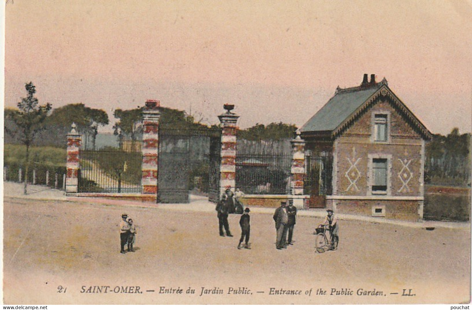 XU 7-(14) SAINT OMER - ENTREE DU JARDIN PUBLIC - ANIMATION - CARTE COLORISEE  - 2 SCANS - Other & Unclassified