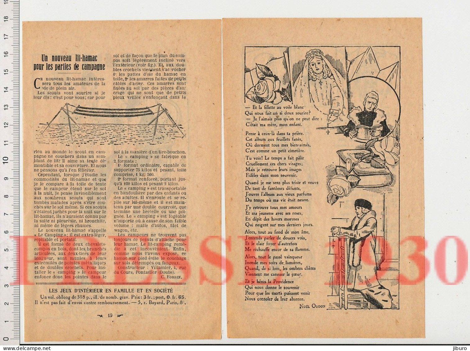 2 Vues 1930 Poésie Noël Oudon L'Album (Famille) + Lit-Hamac "Le Camping" Villamier Constructeur 4rue Du Cours Pontarlier - Ohne Zuordnung