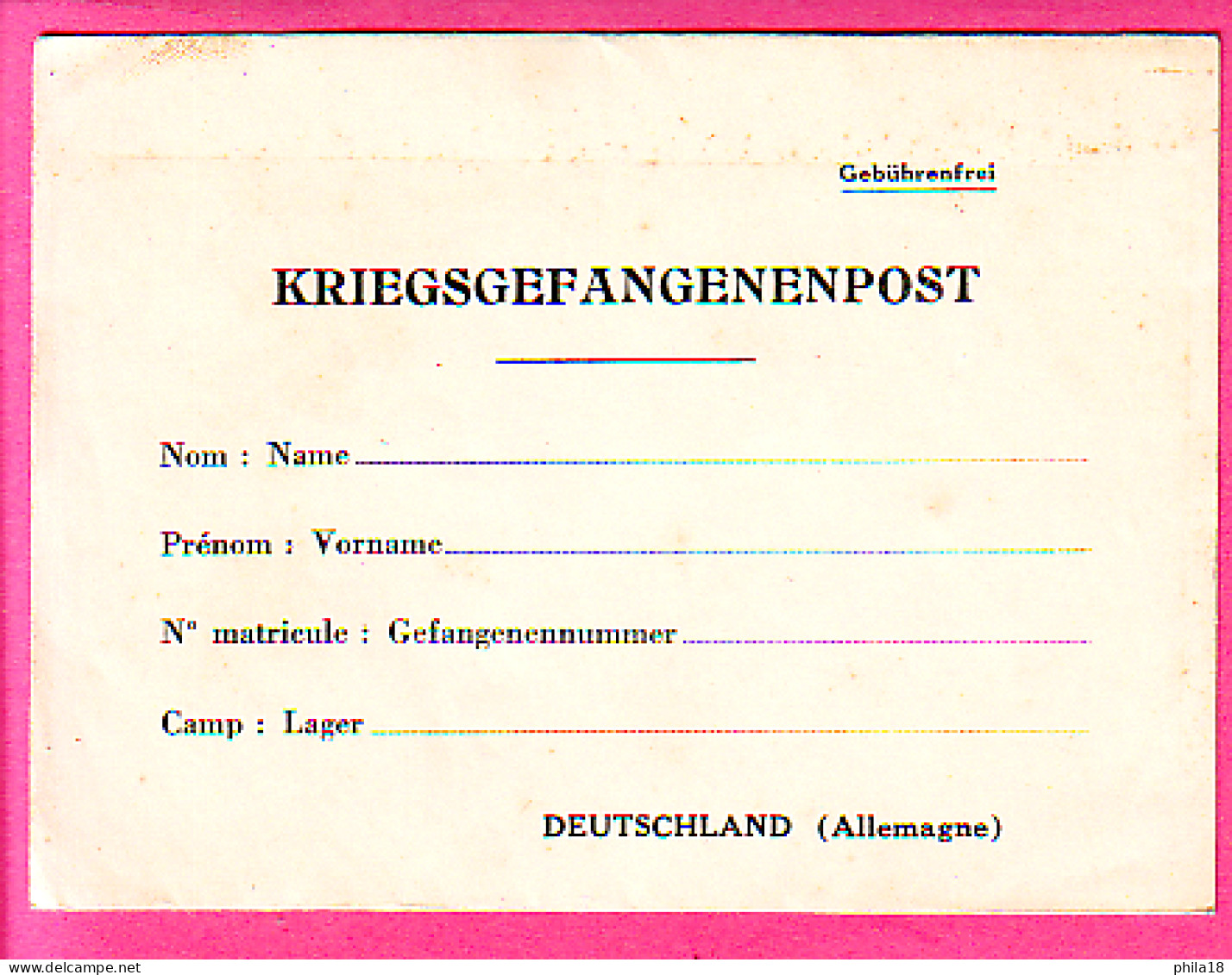 ENVEL Neuve KRIEGSGEFANGENENPOST I- Gebührenfrei - Prisonnier De Guerre - Cartas & Documentos