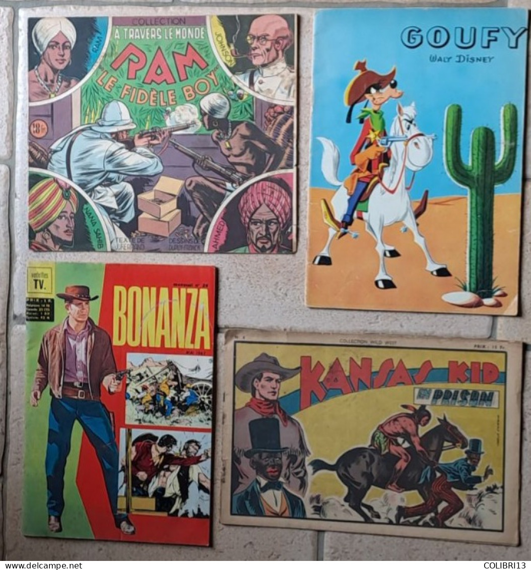 Lot De 4 Récits Complets BONANZA N°24 Coll. WILD WEST EDICOQ GOUFY, Coll. A TRAVERS LE MONDE RAM - Wholesale, Bulk Lots