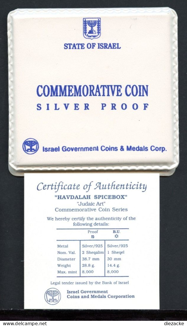Israel 1993 2 New Sheqalim Spanische Gewürzdose 925er Silber PP (BK146 - Israel