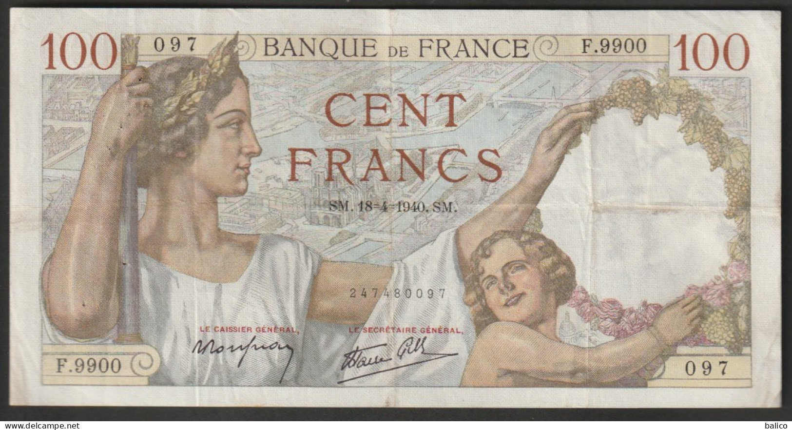 Billet 100 Francs SULLY - 18-4-1940  - N° F.9900 - 097 - 100 F 1939-1942 ''Sully''