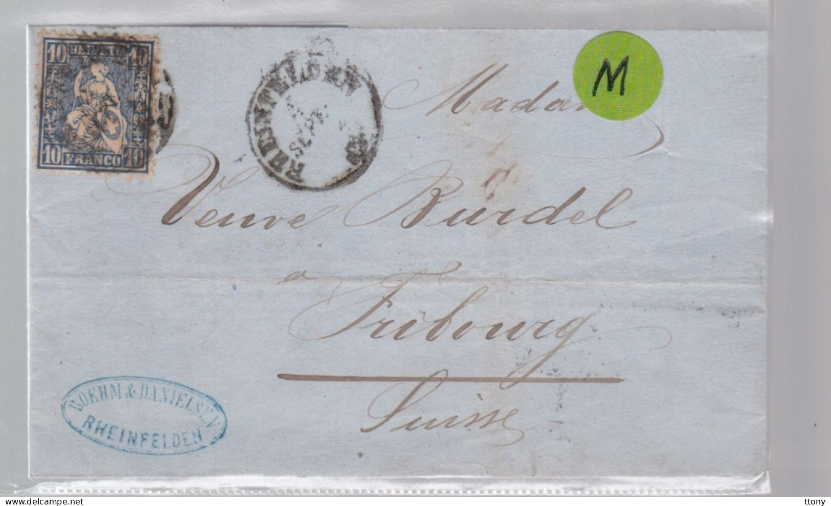 Un Timbre N° 31  10 C  Franco  Suisse  Sur Lettre   Facture  Rheinfelden    1865   Destination Fribourg - Storia Postale