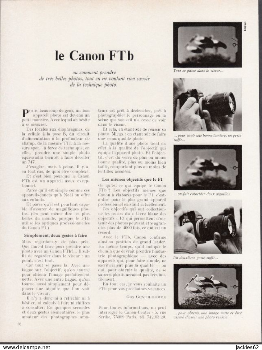 129016CL/ Appareil-photo CANON FTb, Page De Magazine Format 21/27,5 Cm - Publicités