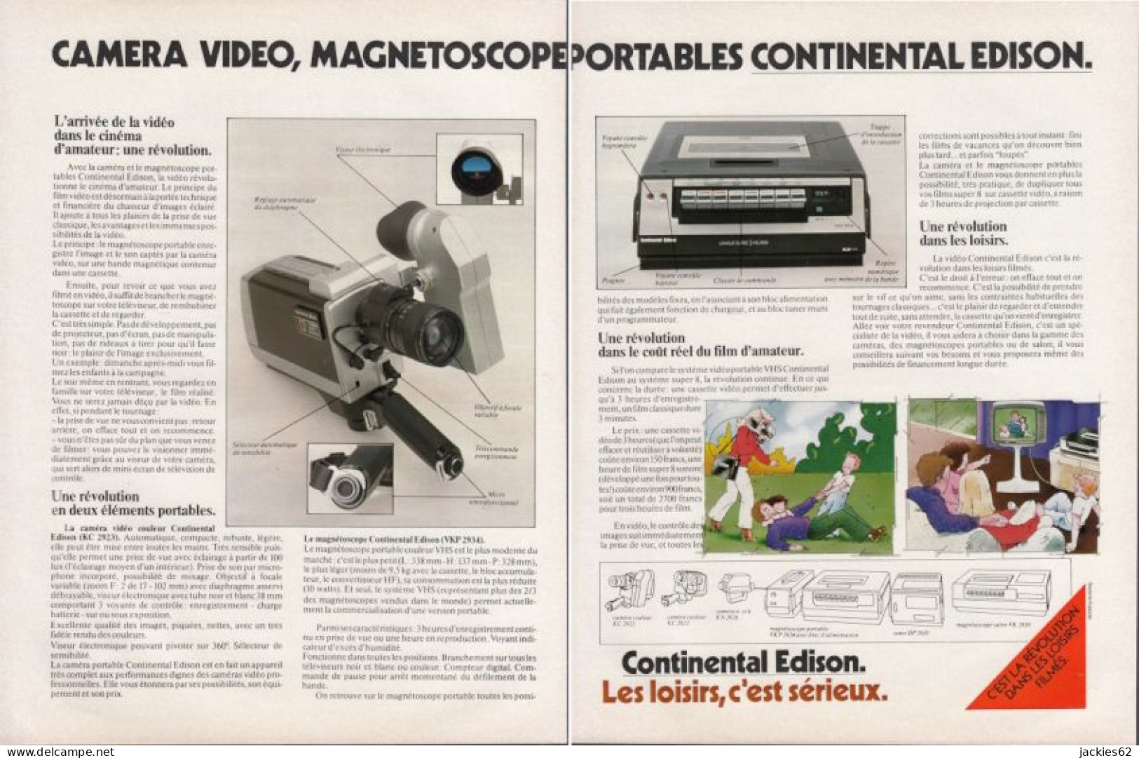 129011CL/ Caméra Vidéo Et Magnétoscope Portables CONTINENTAL EDISON, 2 Pages De Magazine Format 21/27,5 Cm - Publicités