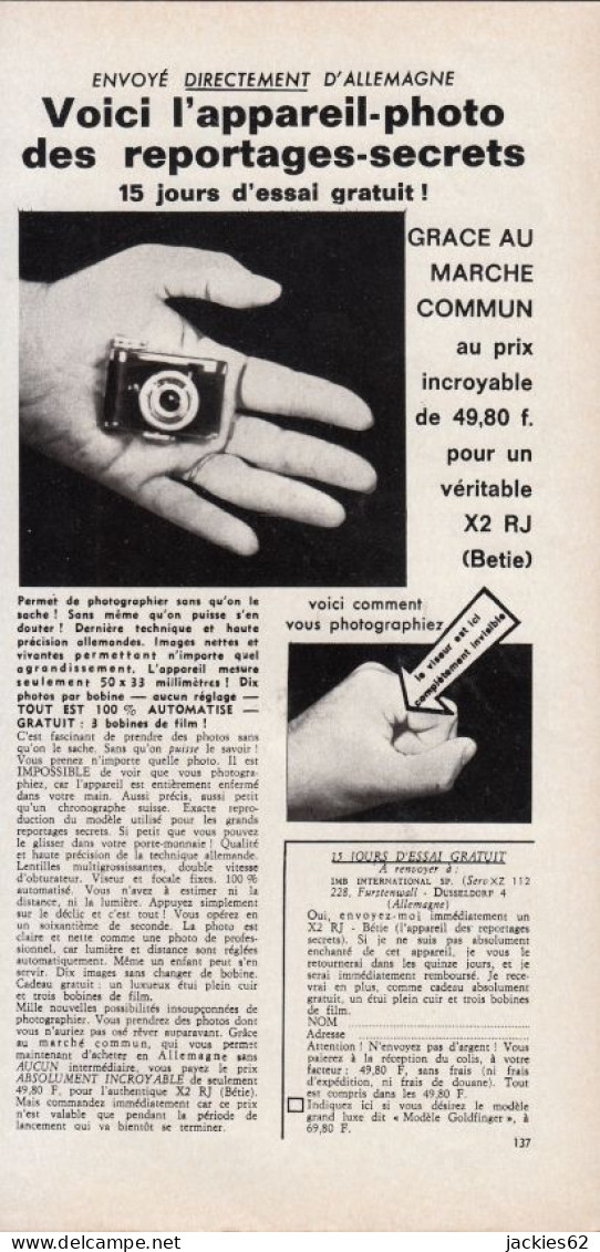 129002CL/ Mini Appareil-photo X2 RJ BETIE, Publicité Papier Format 13,5/27,5 Cm - Publicités