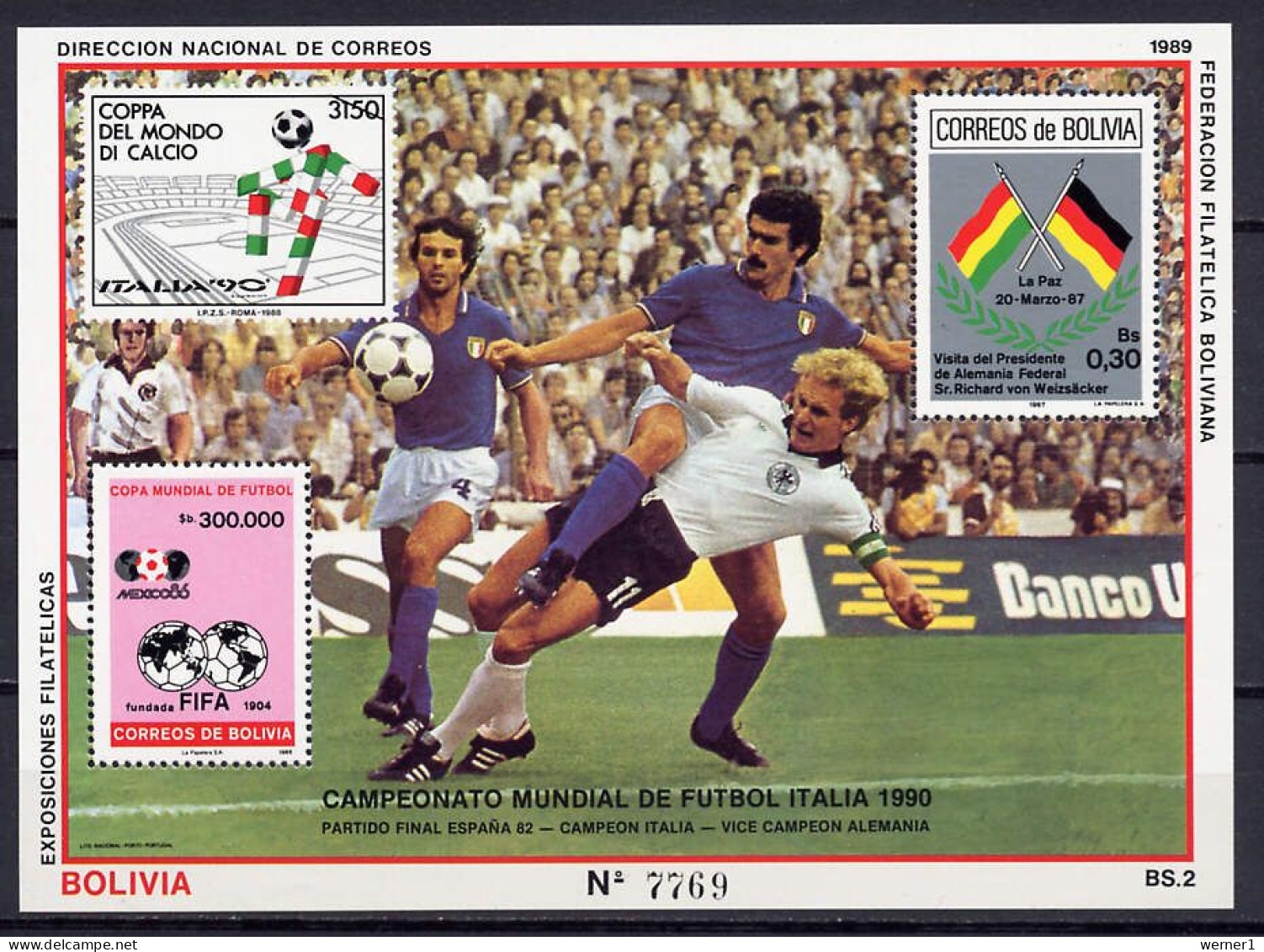 Bolivia 1989 Football Soccer World Cup S/s MNH - 1990 – Italien