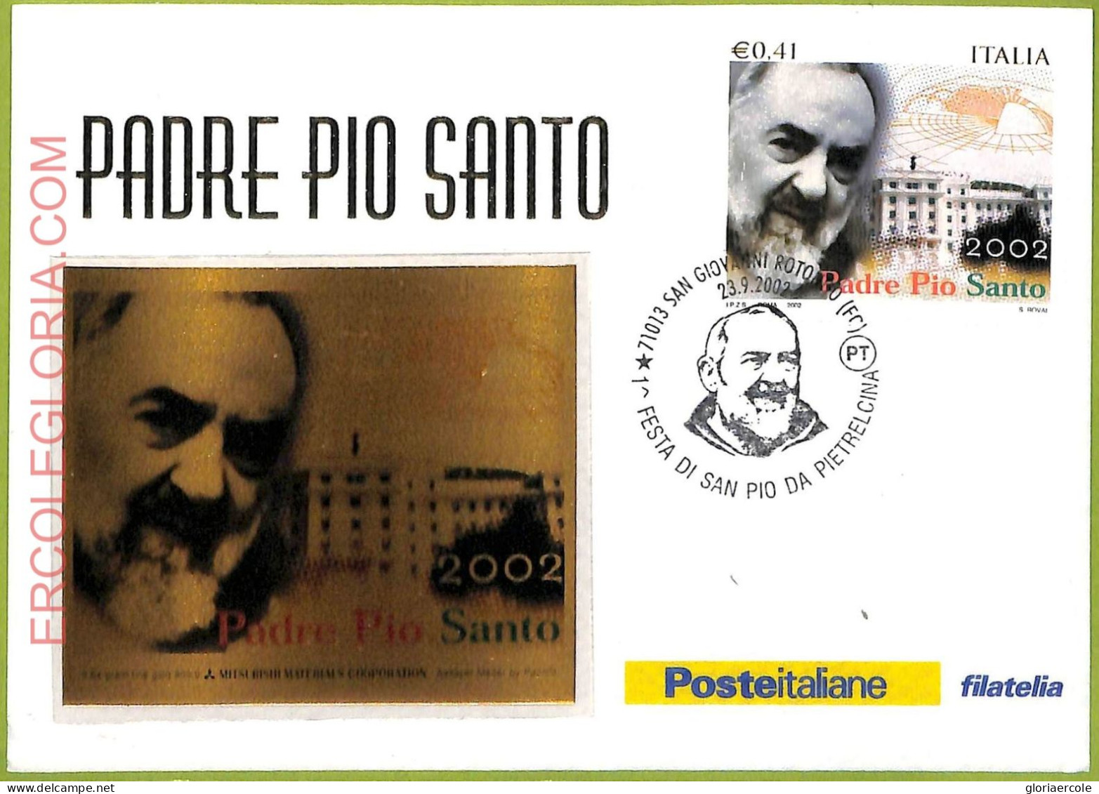 Ad3391 - ITALY - Postal History - MAXIMUM CARD - FDC - 2002 - Padre Pio Santo - Cartes-Maximum (CM)