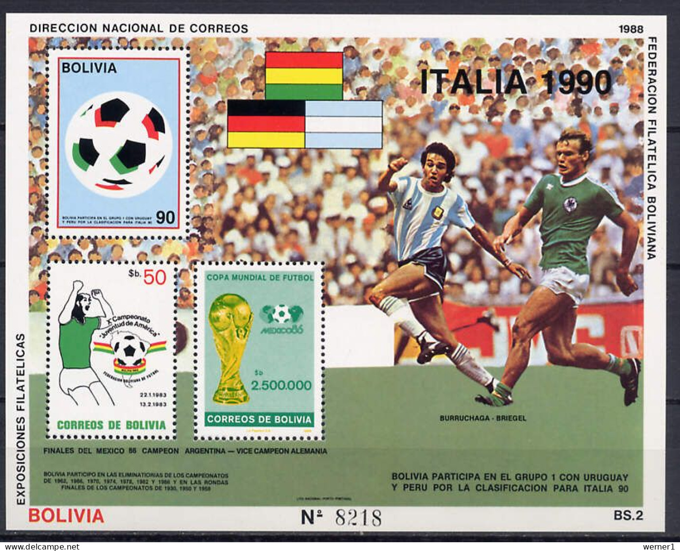Bolivia 1988 Football Soccer World Cup S/s MNH - 1990 – Italië