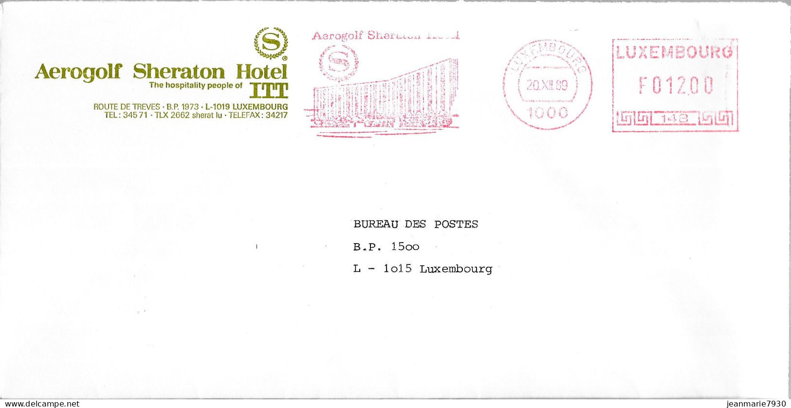 H332 - LETTRE DE LUXEMBOURG DU 20/12/89 - AERO GOLF SHERATON HOTEL - Macchine Per Obliterare (EMA)