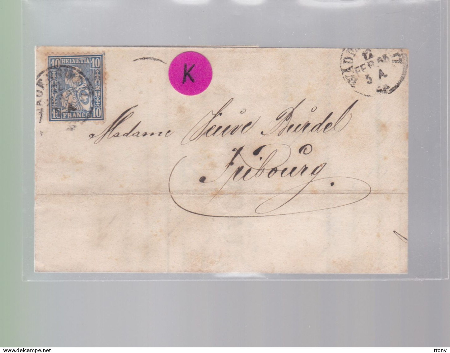 Un Timbre N° 31  10 C  Franco  Suisse  Sur Lettre   Facture  Wadenschweil    Février  1865   Destination Fribourg - Lettres & Documents