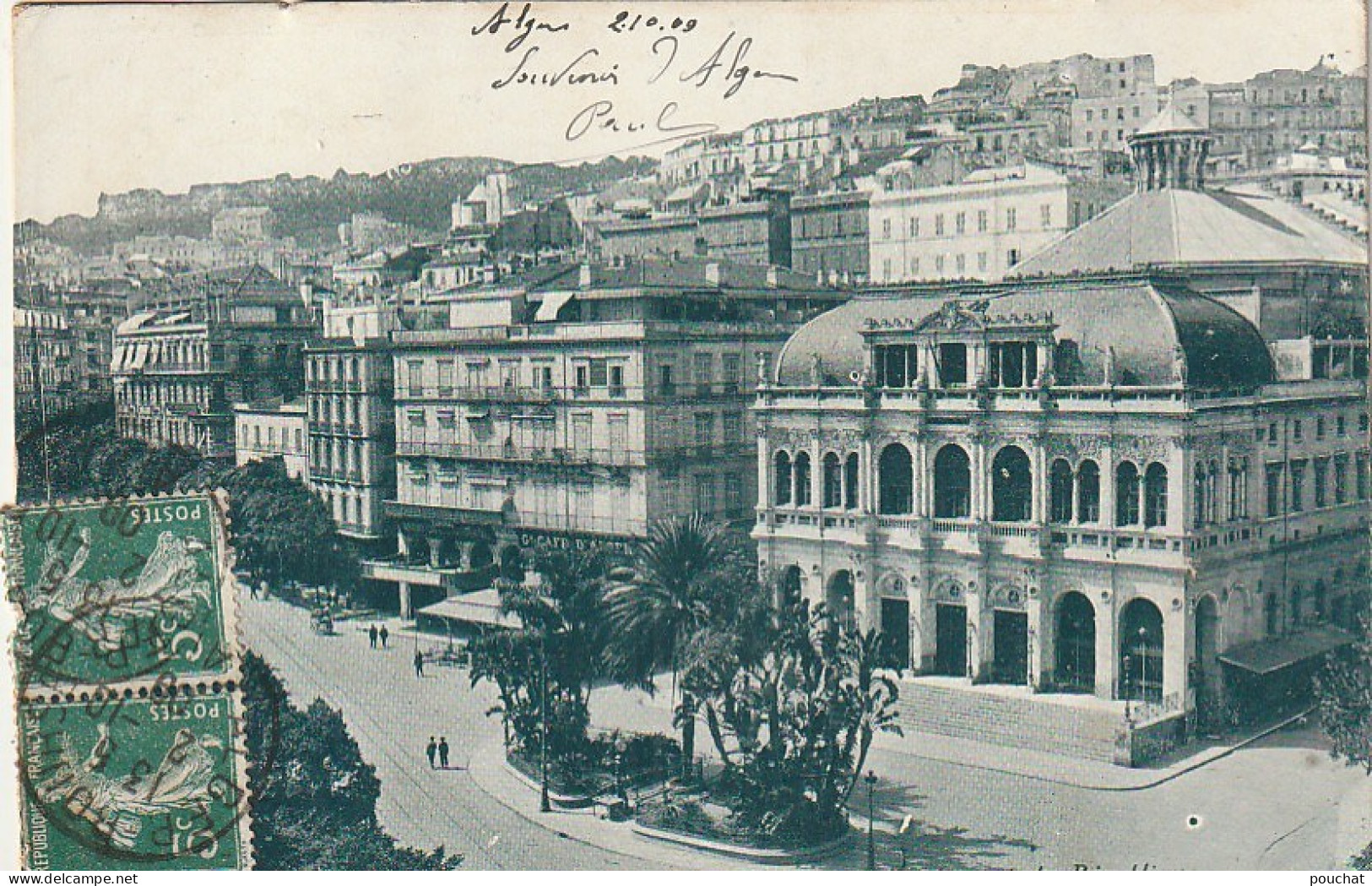 YO Nw27- ALGER ( ALGERIE ) - LE THEATRE ET LA PLACE DE LA REPUBLIQUE - VUE GENERALE - 2 SCANS - Algiers