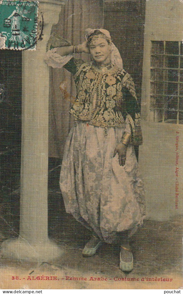 YO Nw27- ALGERIE - FEMME ARABE - COSTUME D' INTERIEUR - CARTE COLORISEE TOILEE - 2 SCANS - Women