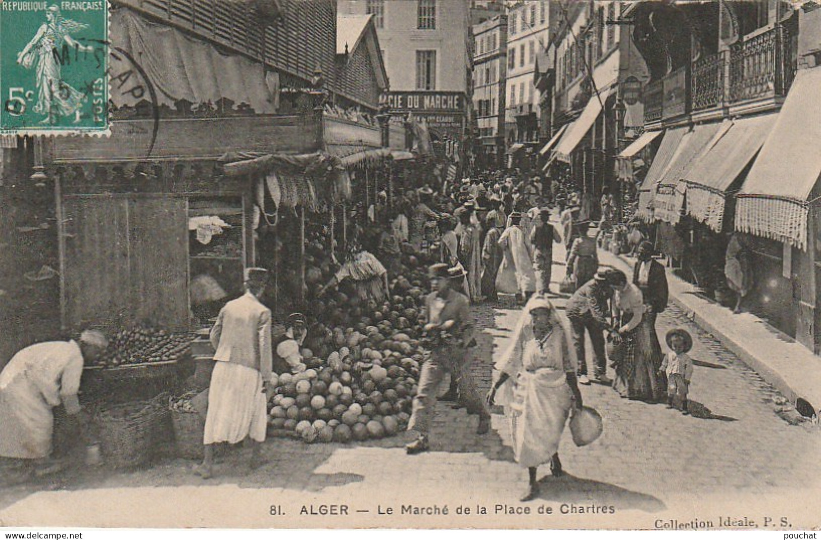 YO Nw27- ALGER ( ALGERIE ) - LE MARCHE DE LA PLACE DE CHARTRES - ANIMATION - ETALS - 2 SCANS - Algiers