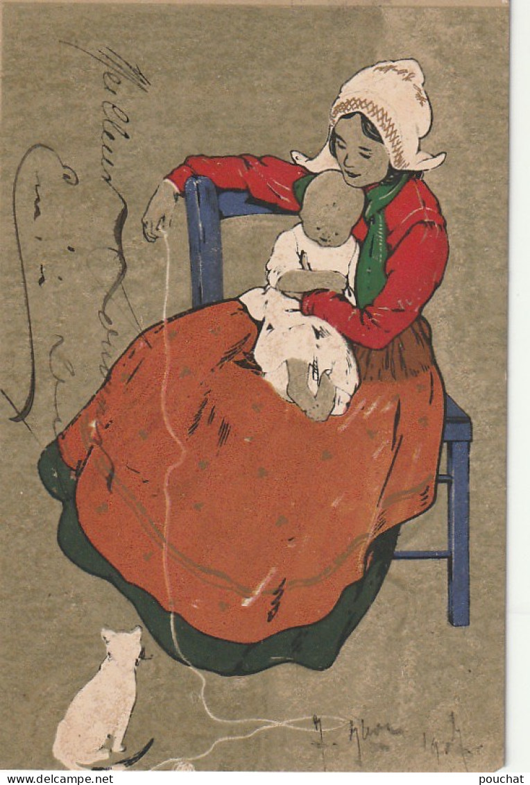 YO 1- JEUNE FEMME HOLLANDAISE ET BEBE JOUANT AVEC LE CHAT -  M.M. VIENNE N° 139 - 2 SCANS - 1900-1949