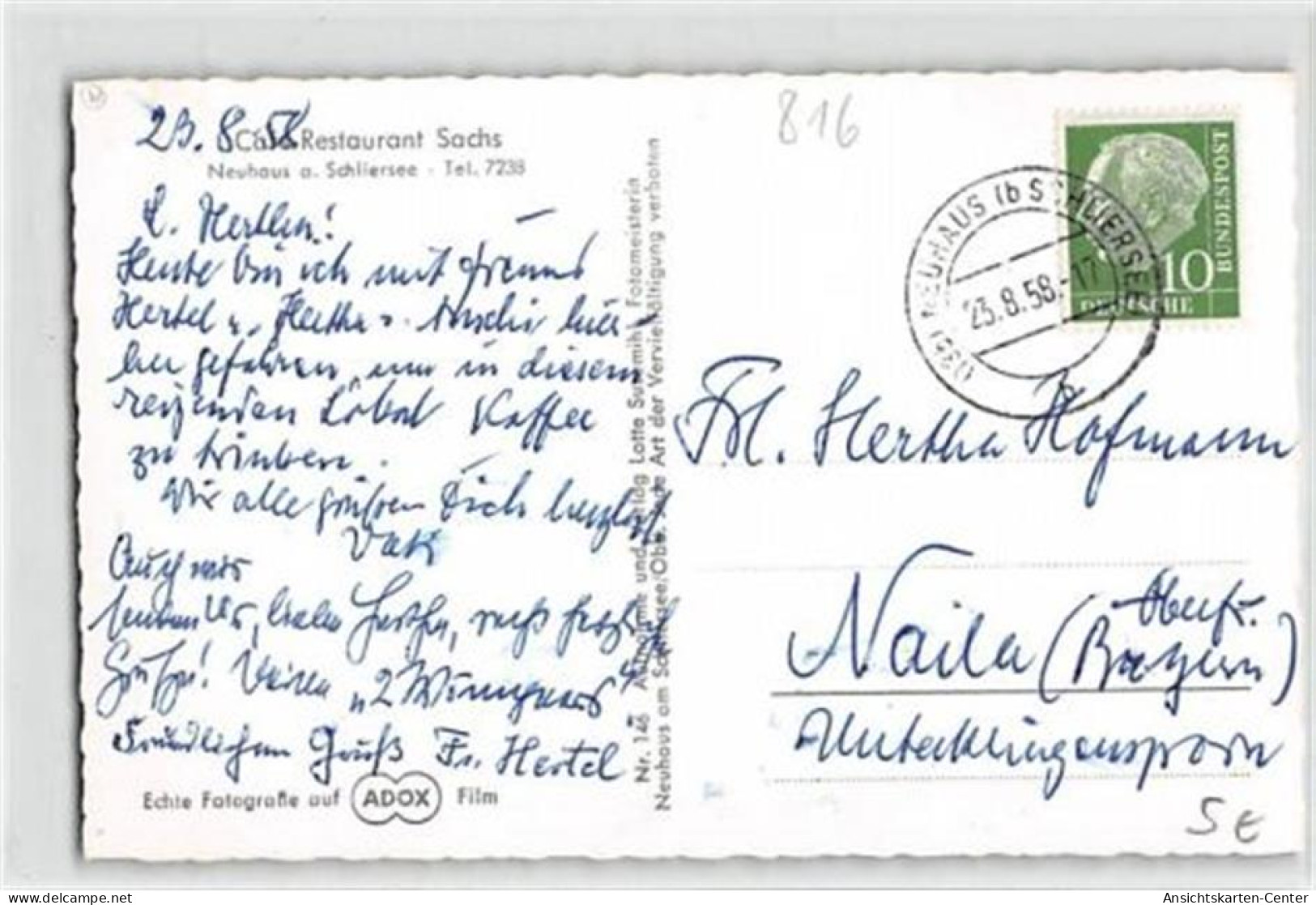 39111706 - Neuhaus Am Schliersee. Cafe Restaurant Sachs Gelaufen. Leichter Stempeldurchdruck, Sonst Gut Erhalten - Bad Wiessee