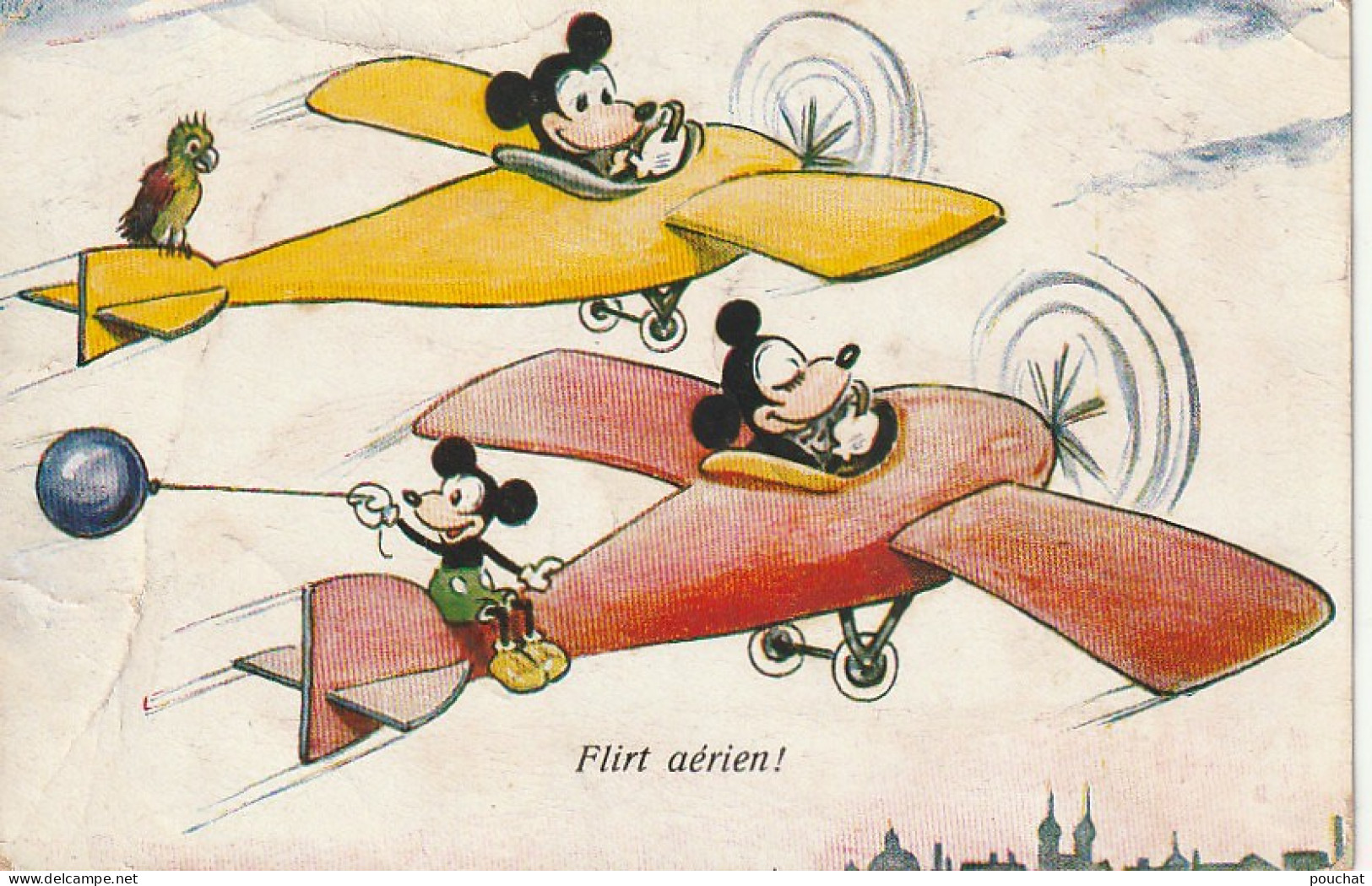 YO 3- " FLIRT AERIEN " - RAPPROCHEMENT EN VOL - SOURIS MICKEY , MINNIE - AVIONS - PERROQUET - 2 SCANS - Andere & Zonder Classificatie