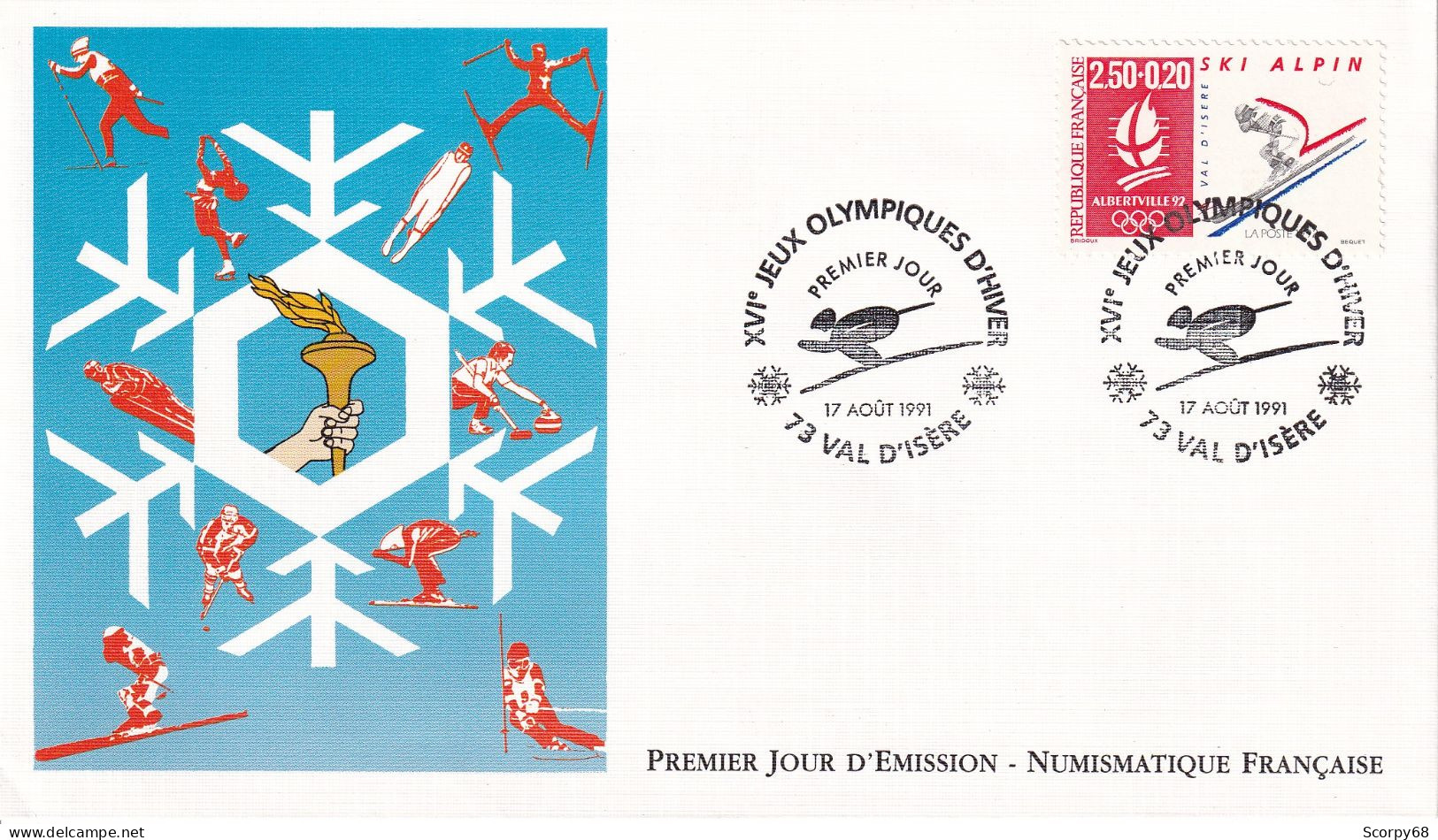 FDC 17/08/1991: XVIèmes Jeux Olympiques D'Hiver ALBERTVILLE 1992 - Ski Alpin - Y&T N° 2710 - 1990-1999