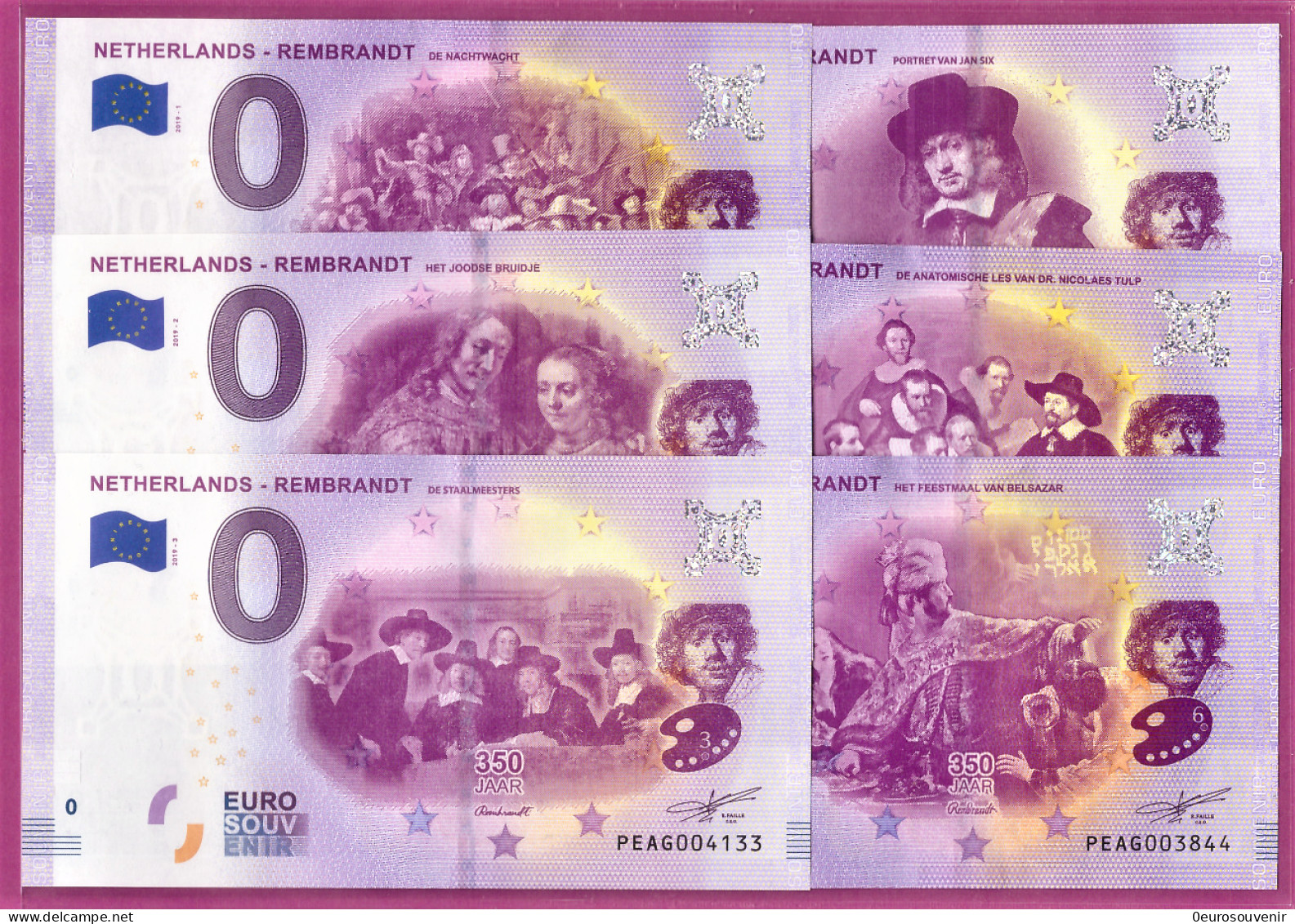 0-Euro PEAG 2019-1-6  NETHERLANDS - REMBRANDT 6 Scheine Satz Kpl. - Privatentwürfe