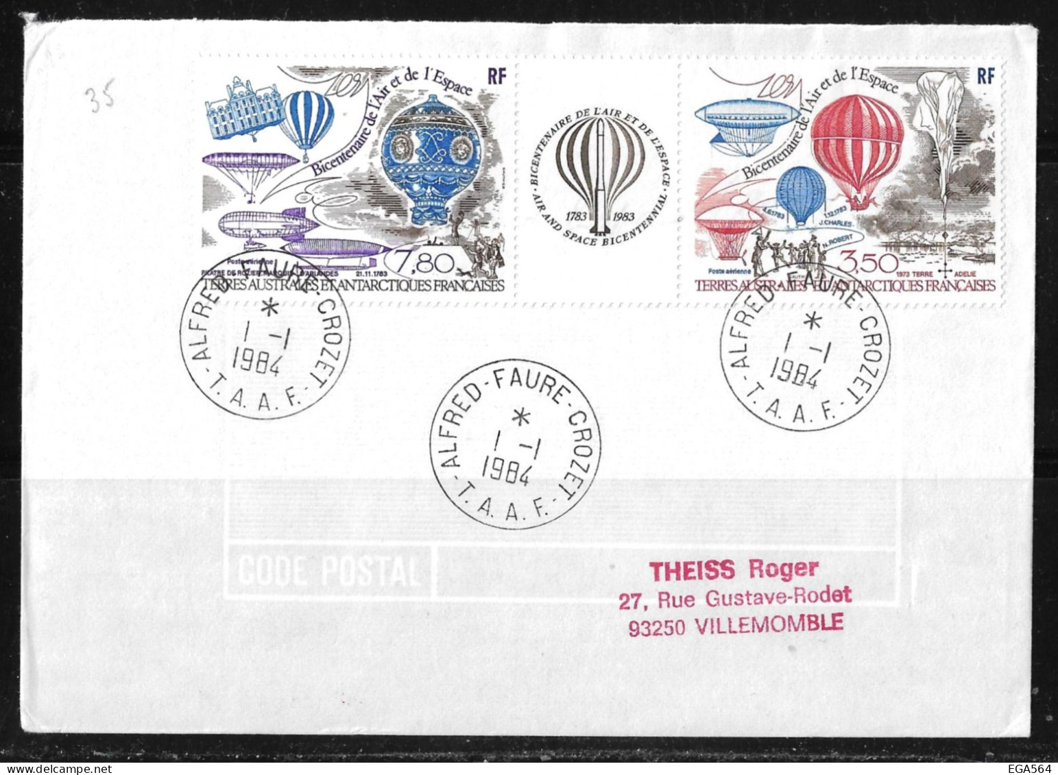 91- Y&T PA 83A Du 1.1.1984  ALFRED FAURE-CROZET. 1ère Date FDC. Bicentenaire De L'Air Et De L'Espace. - Cartas & Documentos