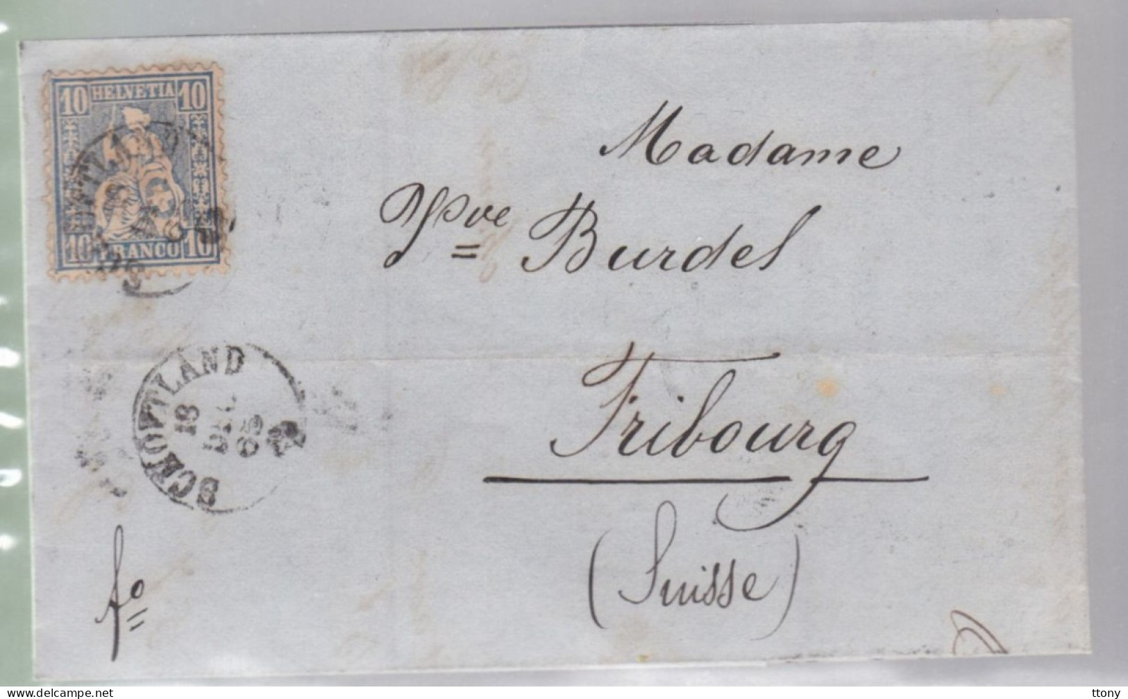 Un Timbre N° 31  10 C  Franco  Suisse  Sur Lettre   Facture   1865   Destination Fribourg - Cartas & Documentos