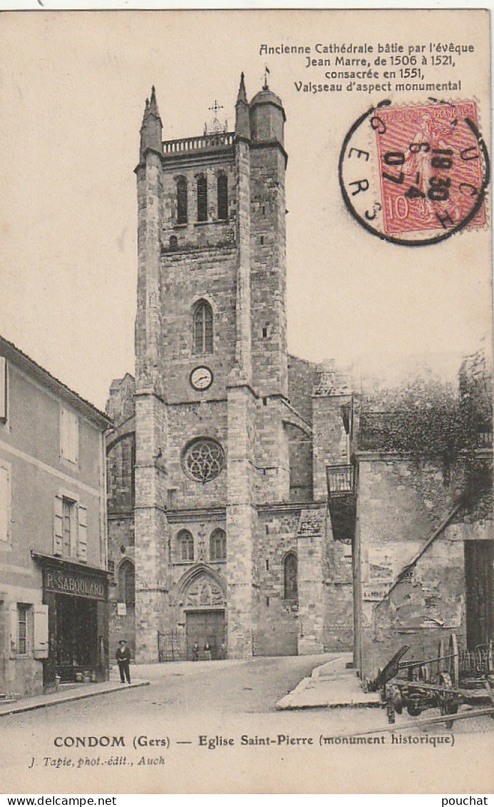 YO 12-(32) CONDOM - EGLISE SAINT PIERRE - COMMERCE P. SABOULARD - PHOT. EDIT. TAPIE , AUCH - 2 SCANS - Condom