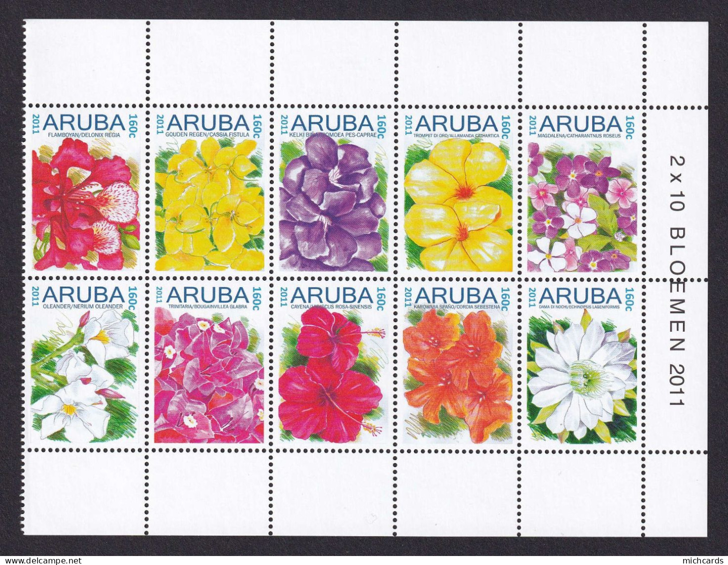 323 ARUBA 2011 - Y&T 530/39 - Fleur - Neuf ** (MNH) Sans Charniere - Curaçao, Antille Olandesi, Aruba