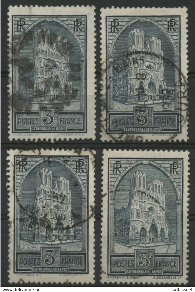 N° 259 Les 4 Types Différents "Cathédrale De Reims" Type I, II, III (rare), IV COTE 48 € - Gebruikt