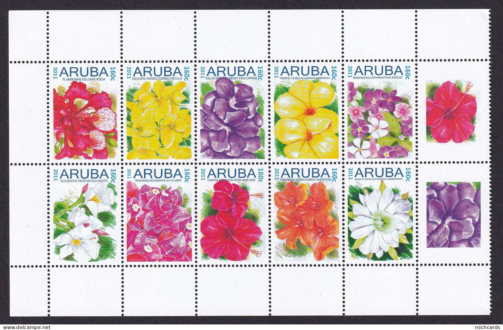 323 ARUBA 2011 - Y&T 530/39 Avec Vignette - Fleur - Neuf ** (MNH) Sans Charniere - Curaçao, Antilles Neérlandaises, Aruba