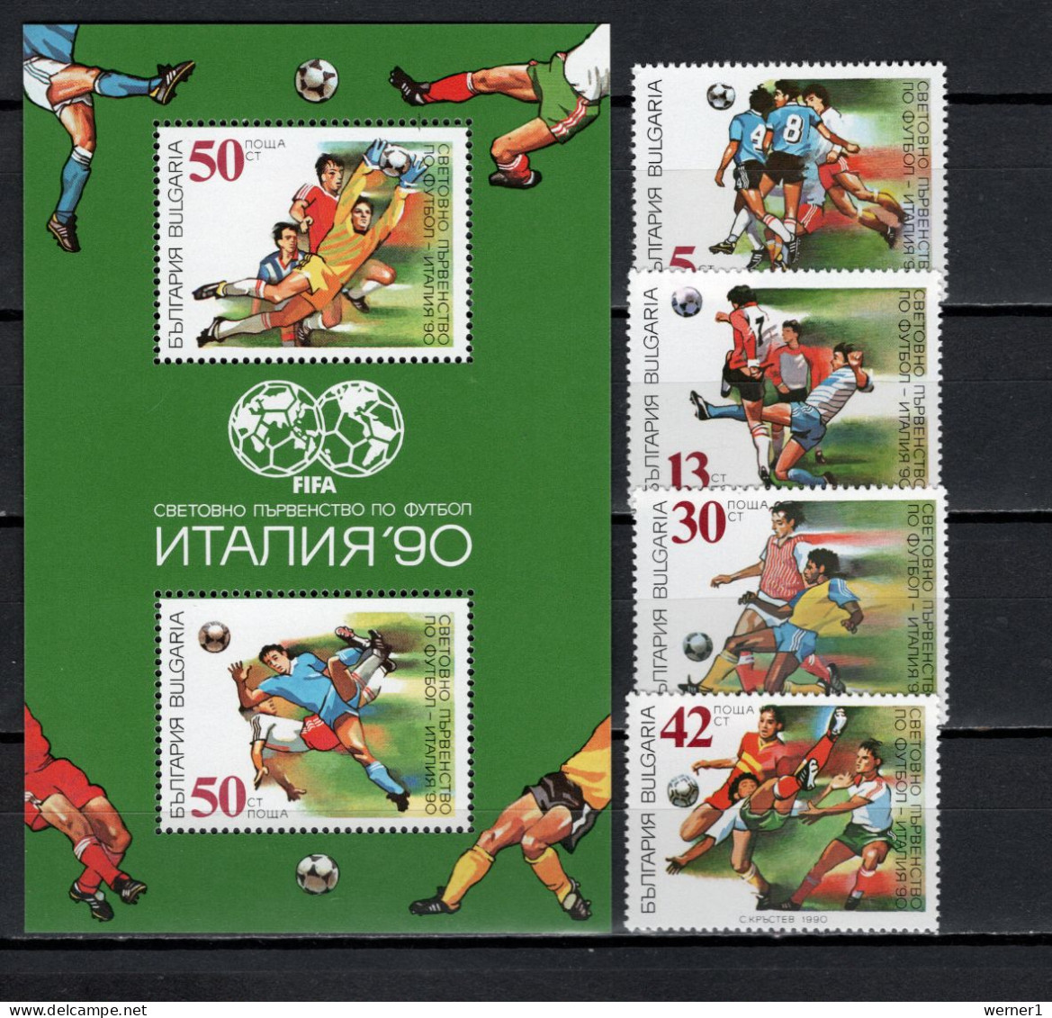 Bulgaria 1990 Football Soccer World Cup Set Of 4 + S/s MNH - 1990 – Italien