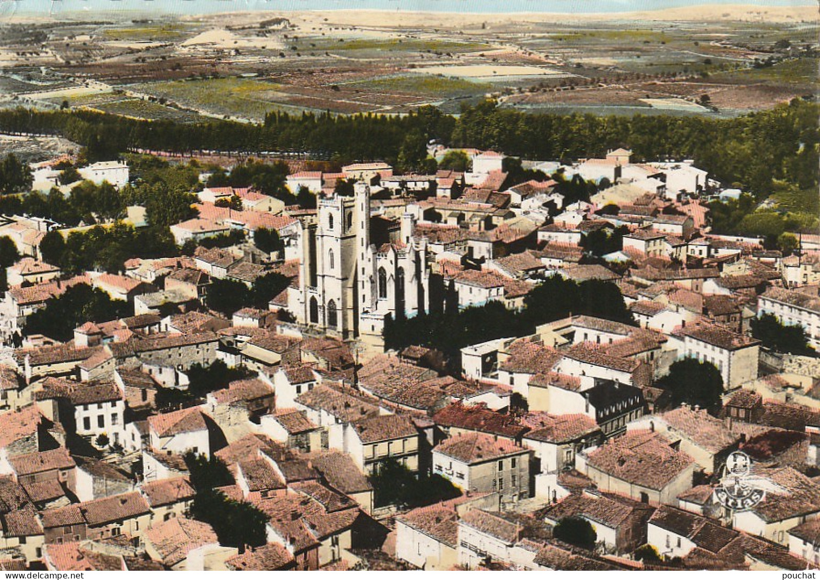 YO 15-(34) CAPESTANG - VUE AERIENNE DE LA COLLEGIALE SAINT ETIENNE - CARTE COULEURS - 2 SCANS - Capestang