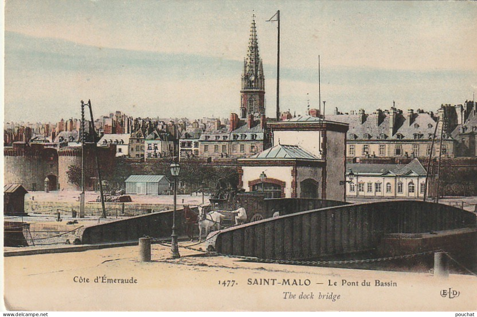 YO 16-(35) SAINT MALO - LE PONT DU BASSIN - ATTELAGE CHEVAUX - CARTE COLORISEE - 2 SCANS - Saint Malo