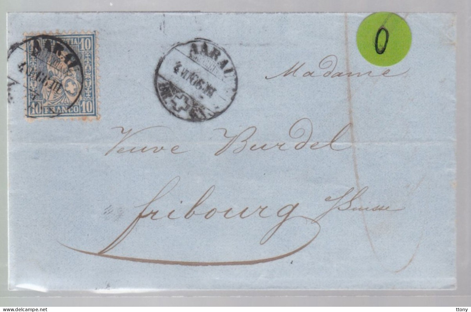Un Timbre N° 31  10 C  Franco  Suisse  Sur Lettre   Facture   1866   Destination Fribourg - Brieven En Documenten