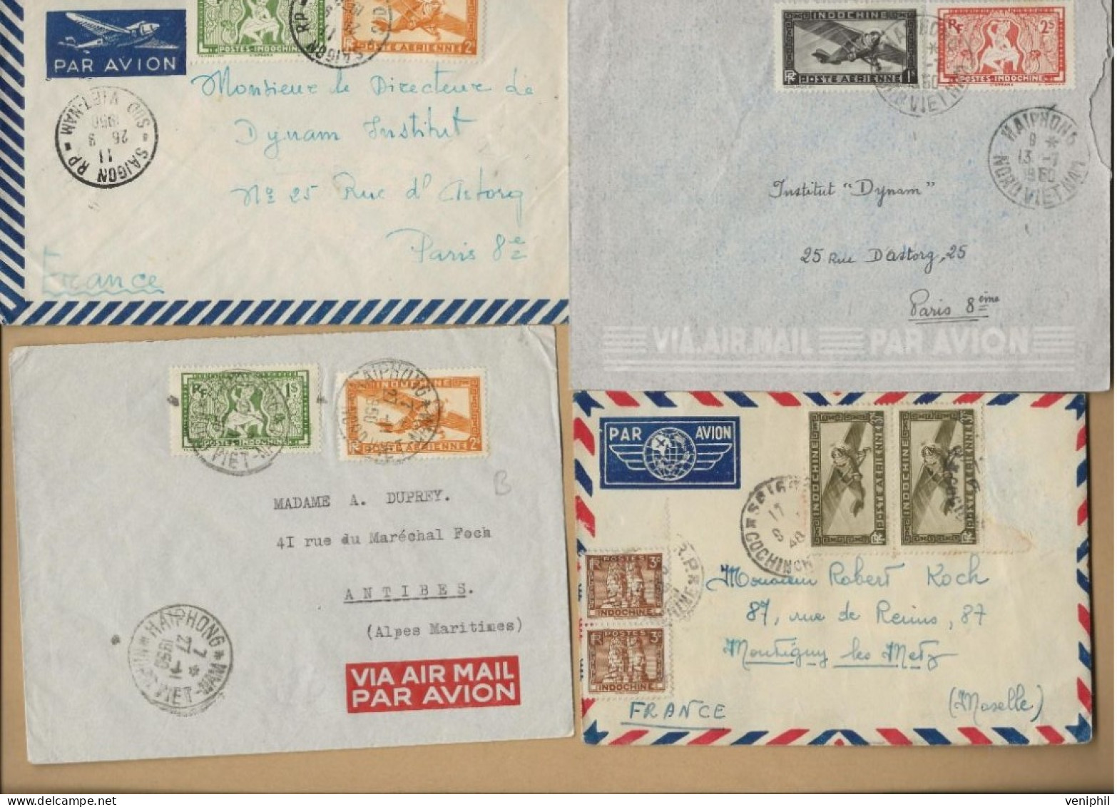 INDOCHINE -LOT DE 8 LETTRES AFFRANCHISSEMENT DIVERS DONT POSTE AERIENNE -- ANNEE 1948 A 1950 - Briefe U. Dokumente