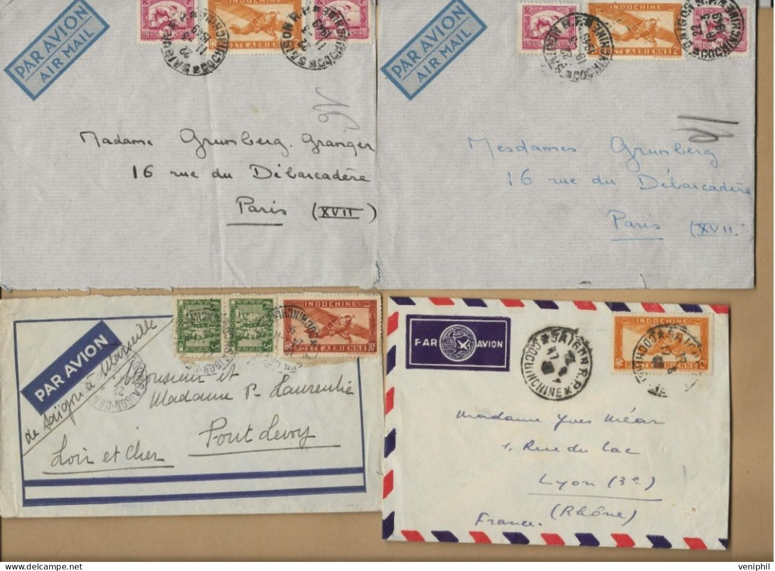 INDOCHINE -LOT DE 8 LETTRES AFFRANCHISSEMENT DIVERS DONT POSTE AERIENNE -- ANNEE 1948 A 1950 - Briefe U. Dokumente