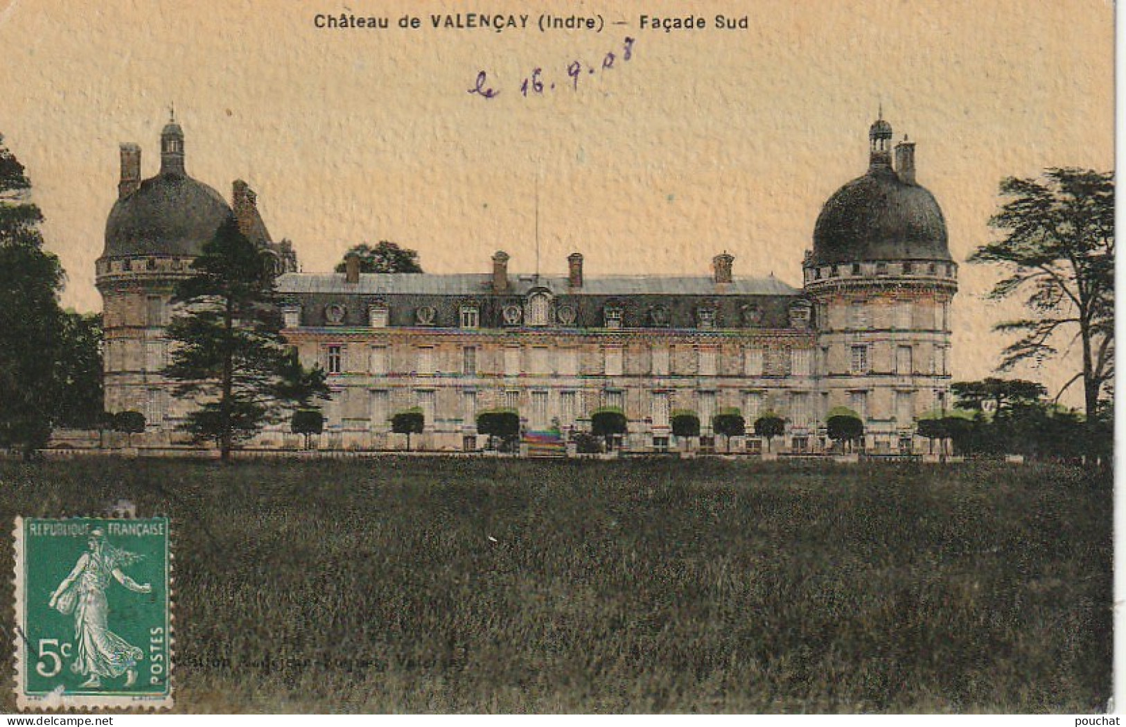YO 17-(36) CHATEAU DE VALENCAY - FACADE SUD - CARTE TOILEE COLORISEE - 2 SCANS - Other & Unclassified