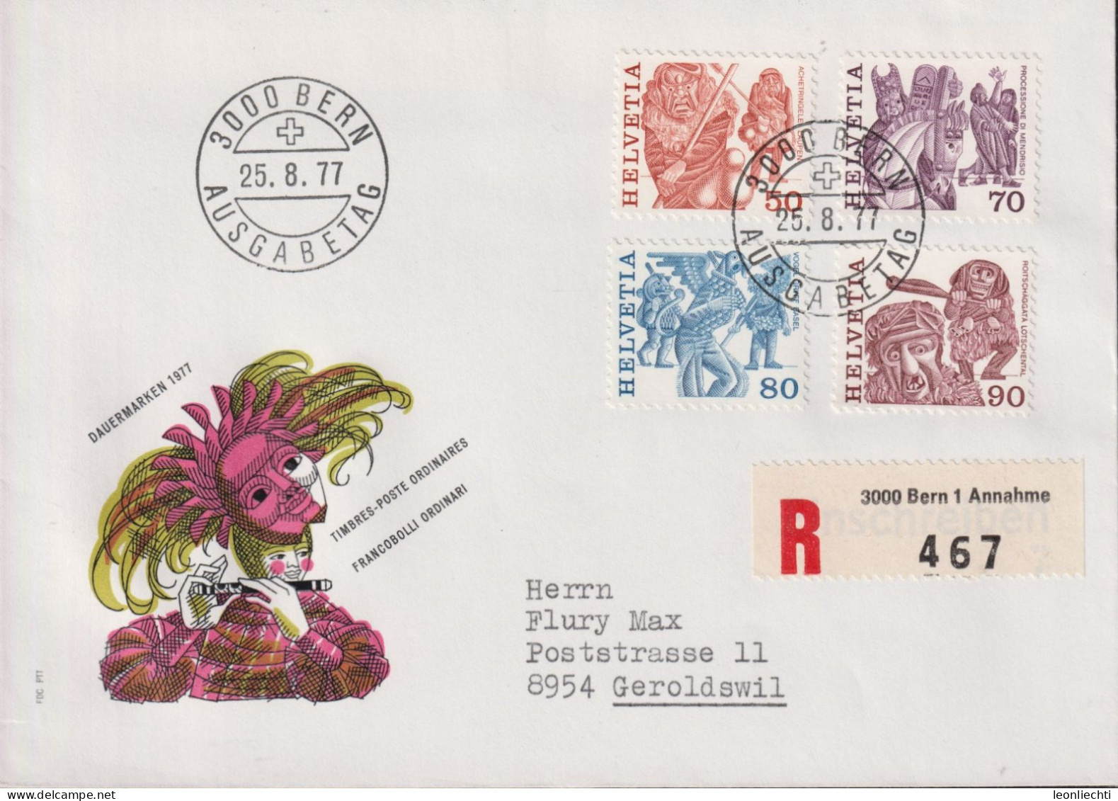 1977 Schweiz, FDC R-Brief, Zum:CH 599-602, Mi:CH: 1105-1108, Volksbräuche - FDC
