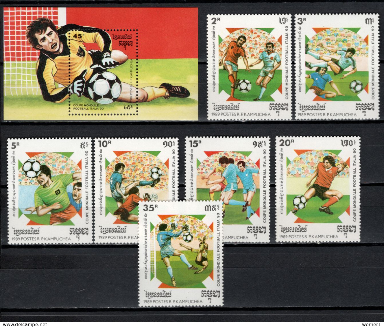 Cambodia 1989 Football Soccer World Cup Set Of 7 + S/s MNH - 1990 – Italie