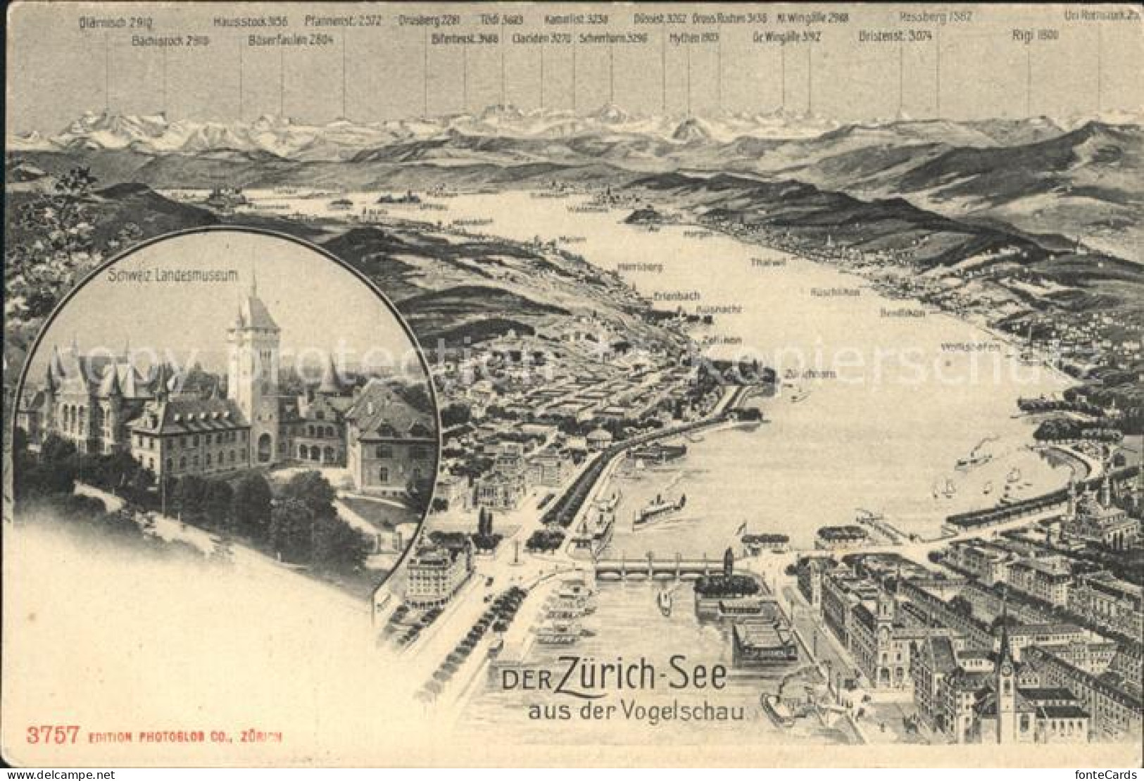 12026031 Zuerichsee Panoramakarte Und Schweizer Landesmuseum Zuerich - Andere & Zonder Classificatie