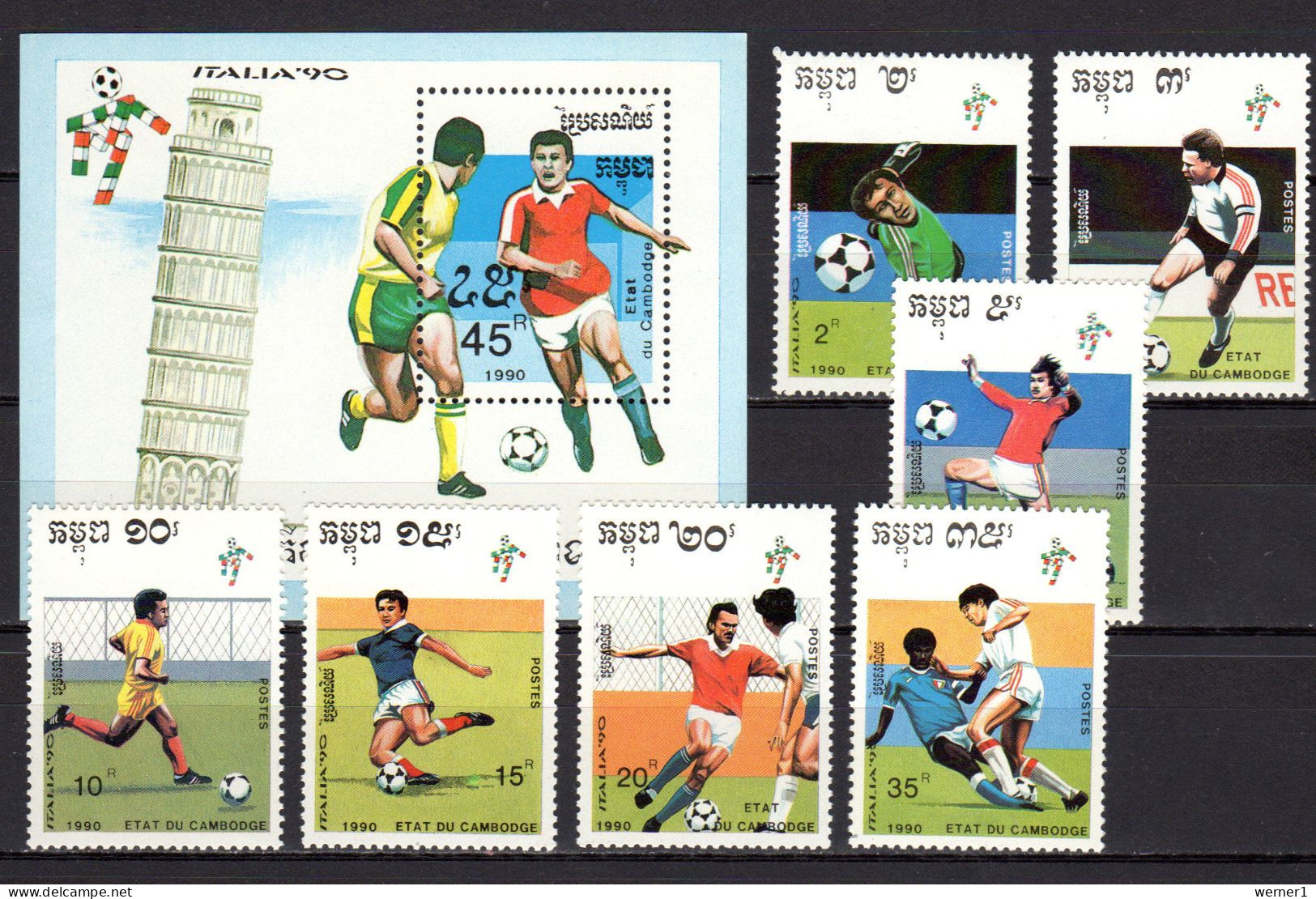 Cambodia 1990 Football Soccer World Cup Set Of 7 + S/s MNH - 1990 – Italy