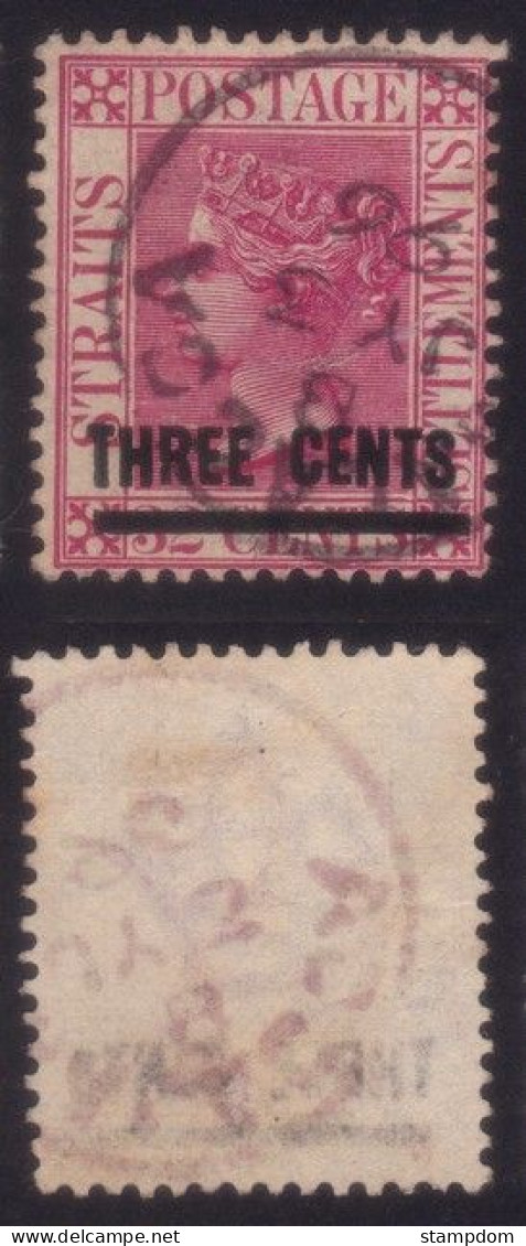 STRAITS SETTLEMENTS 1894 QV 3c Surch On 32c Sc#74 - USED @N534 - Straits Settlements