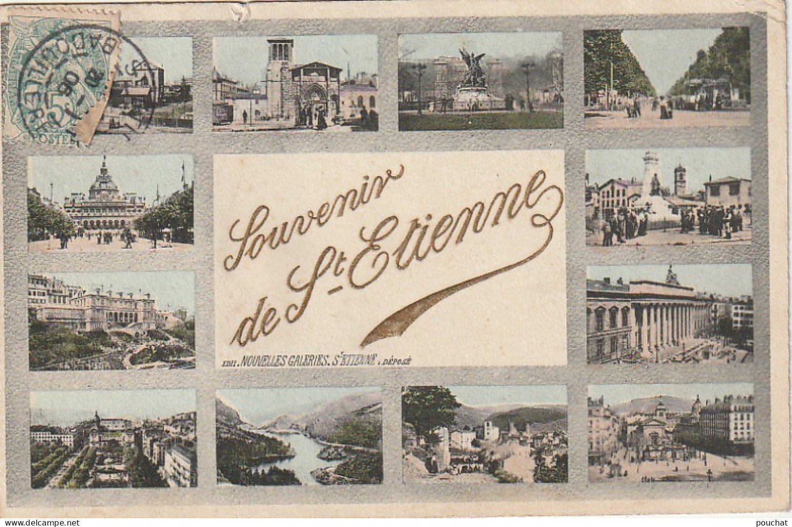 YO 25-(42) SOUVENIR DE ST ETIENNE - CARTE MULTIVUES COLORISEES - LETTRES DOREES GAUFREES - 2 SCANS - Saint Etienne