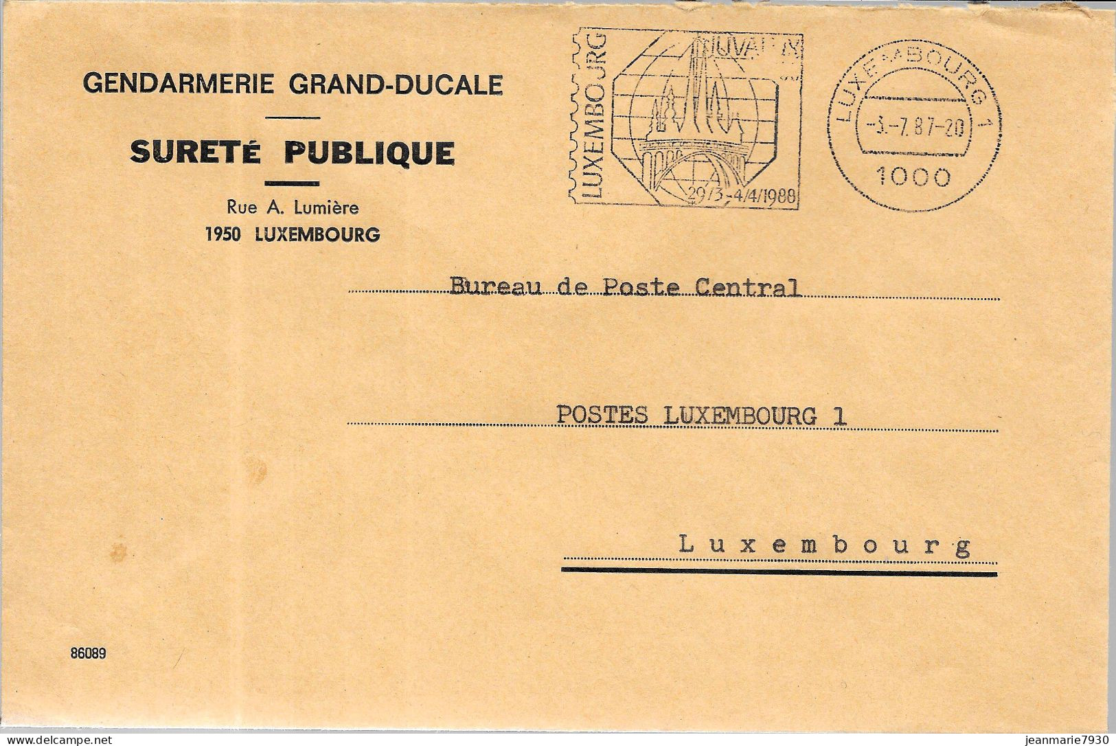 H326 - LETTRE DE LUXEMBOURG DU 03/07/87 - FLAMME - GENDARMERIE GRAND DUCALE - SURETE PUBLIQUE - Franking Machines (EMA)