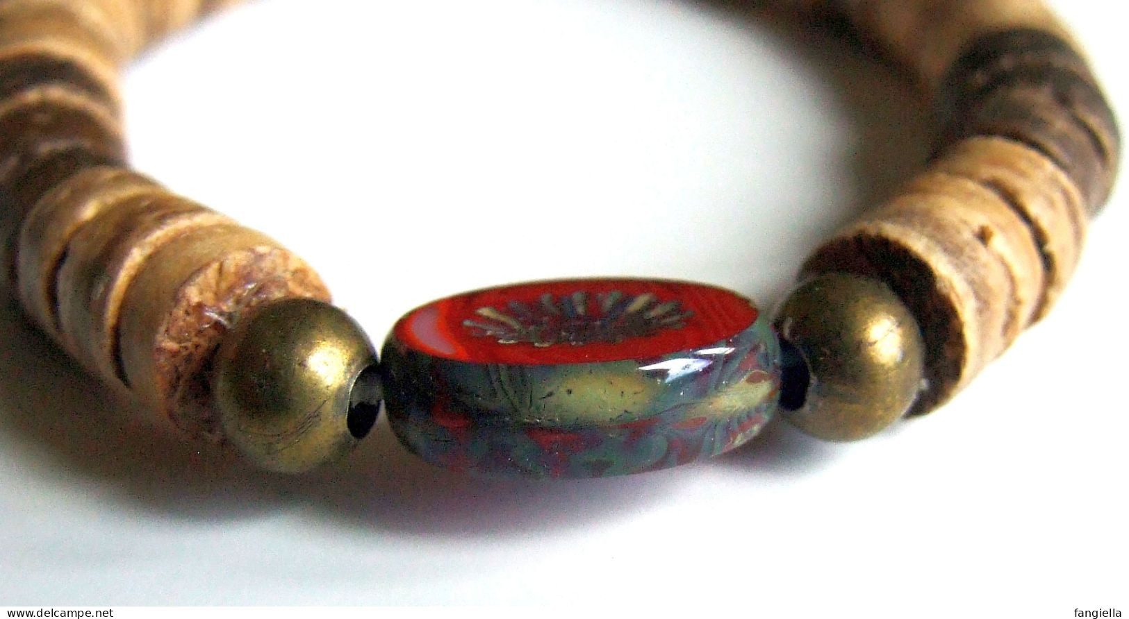 Bracelet Homme D'été, Bijou Unisexe Rustique Nomade, Bois De Coco Naturel, Perle Verre Rouge, Bijou Surf, Bijou Pirate, - Armbanden