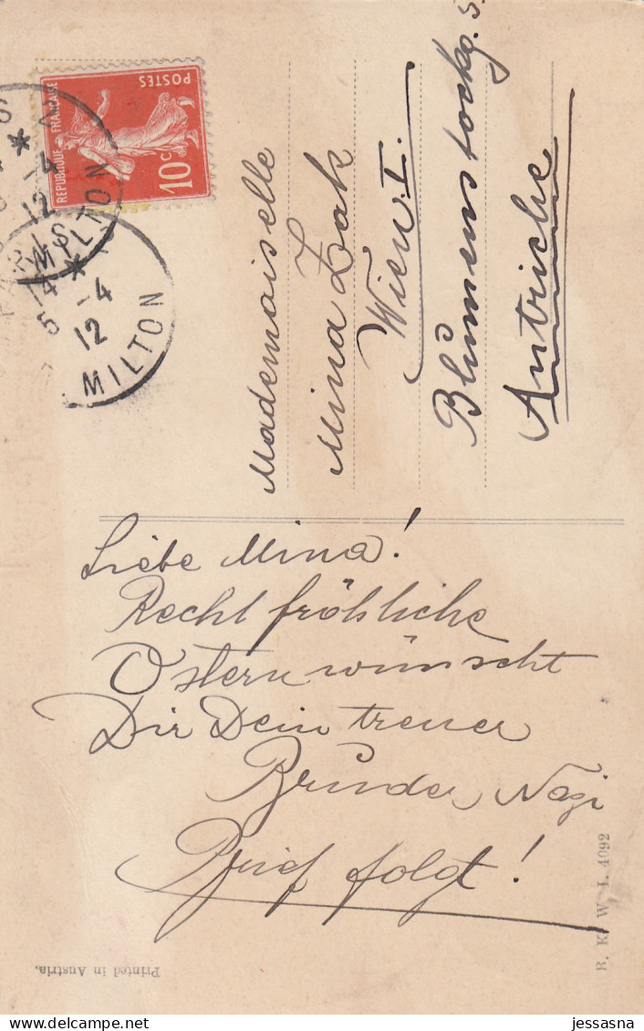 AK - JOYEUSES PAQUES (Fröhliche Ostern) - 4 Eierkopf-Männchen 1912 - Pâques